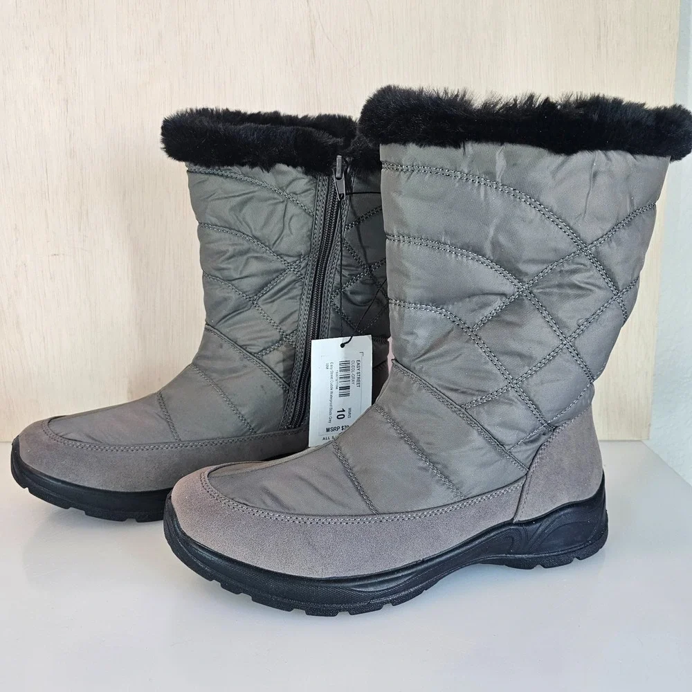 Easy Street Cuddle Easy Dry Waterproof Boots Grey / Taupe Size 10 NWT